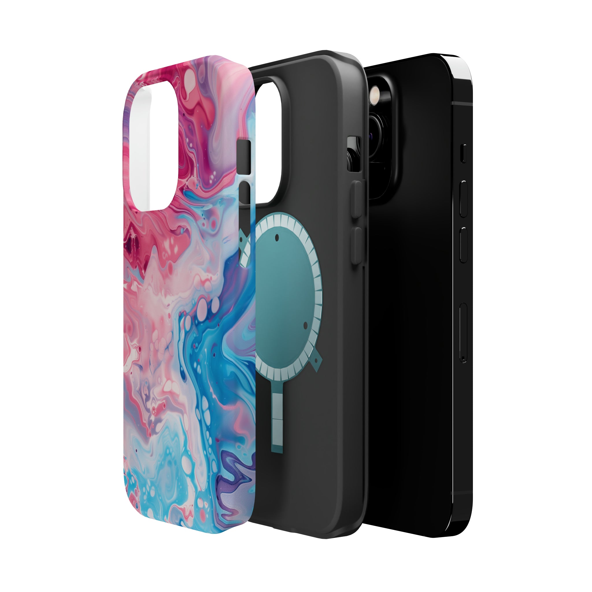 STIKISS™ Abstract Pink blue colored marble graphic iPhone MagSafe Tough Case