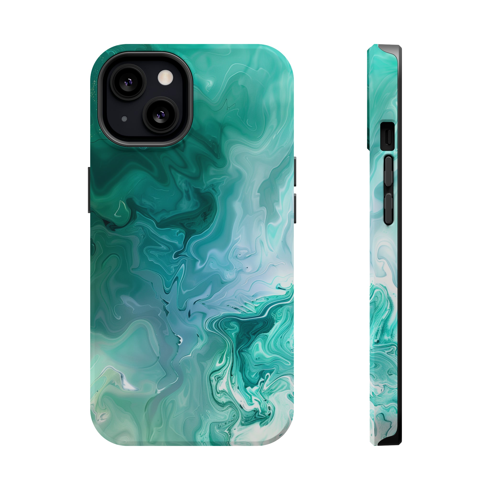 STIKISS™ Abstract Blue green colored marble graphic iPhone MagSafe Tough Case