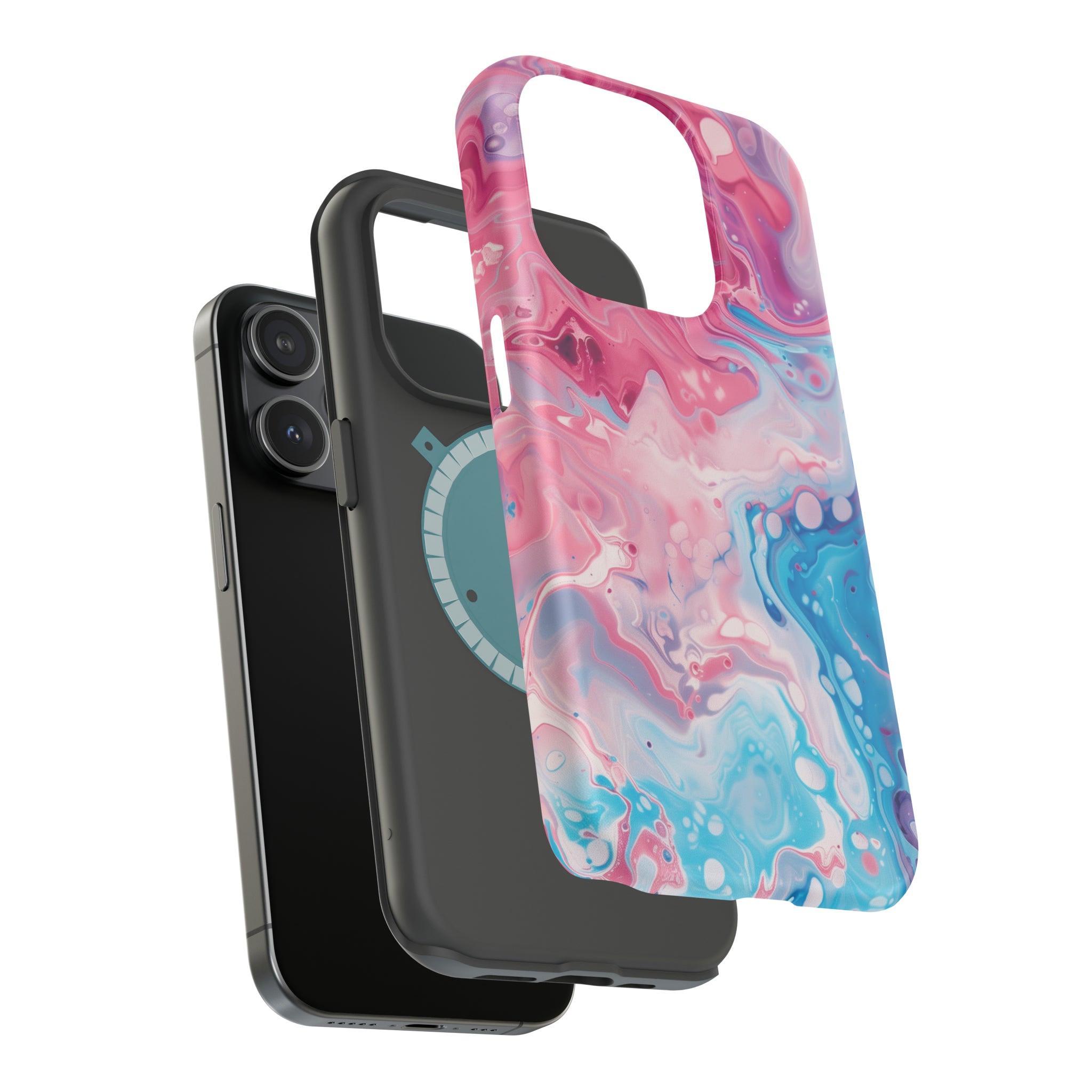 STIKISS™ Abstract Pink blue colored marble graphic iPhone MagSafe Tough Case