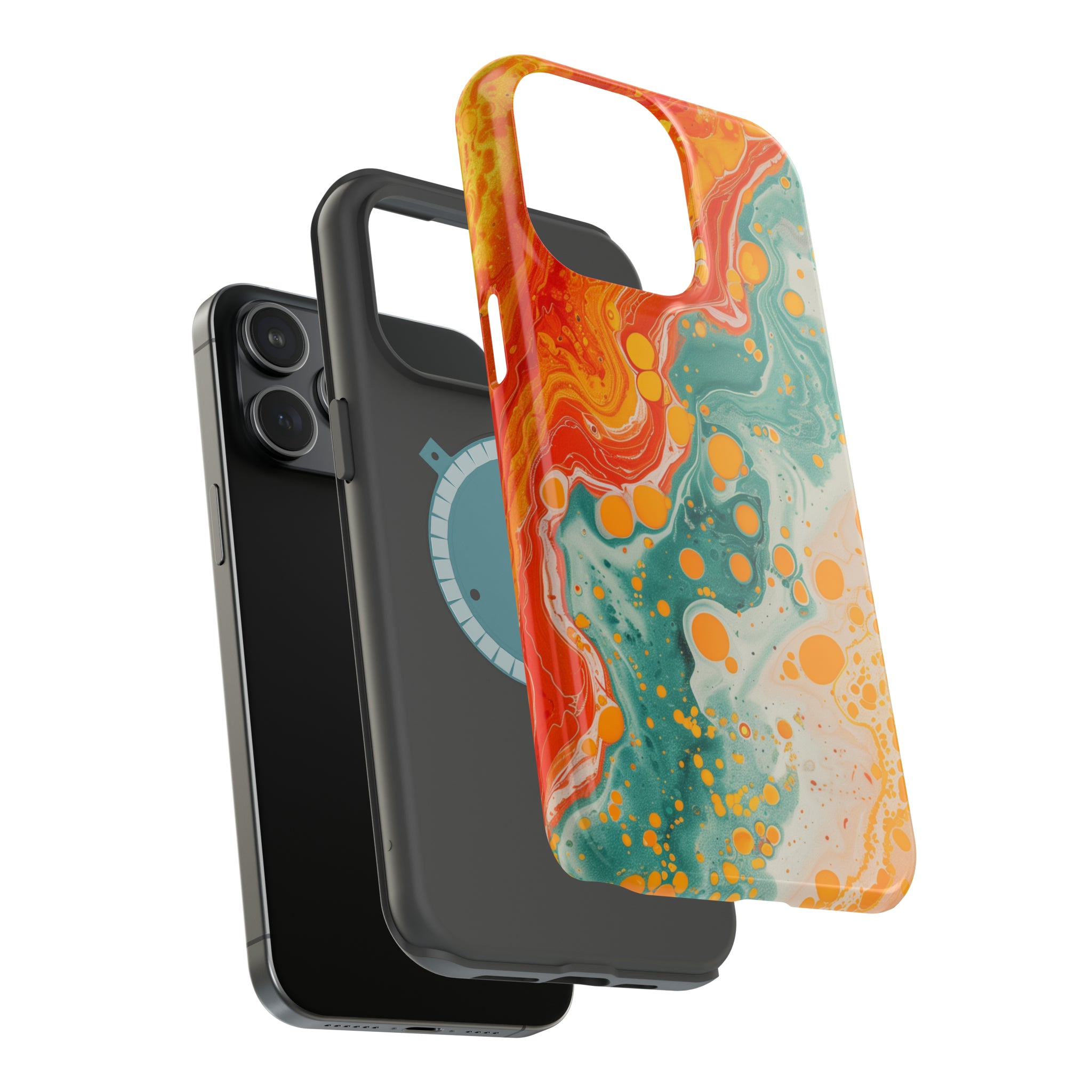 STIKISS™ Abstract Orange colored marble graphic iPhone MagSafe Tough Case