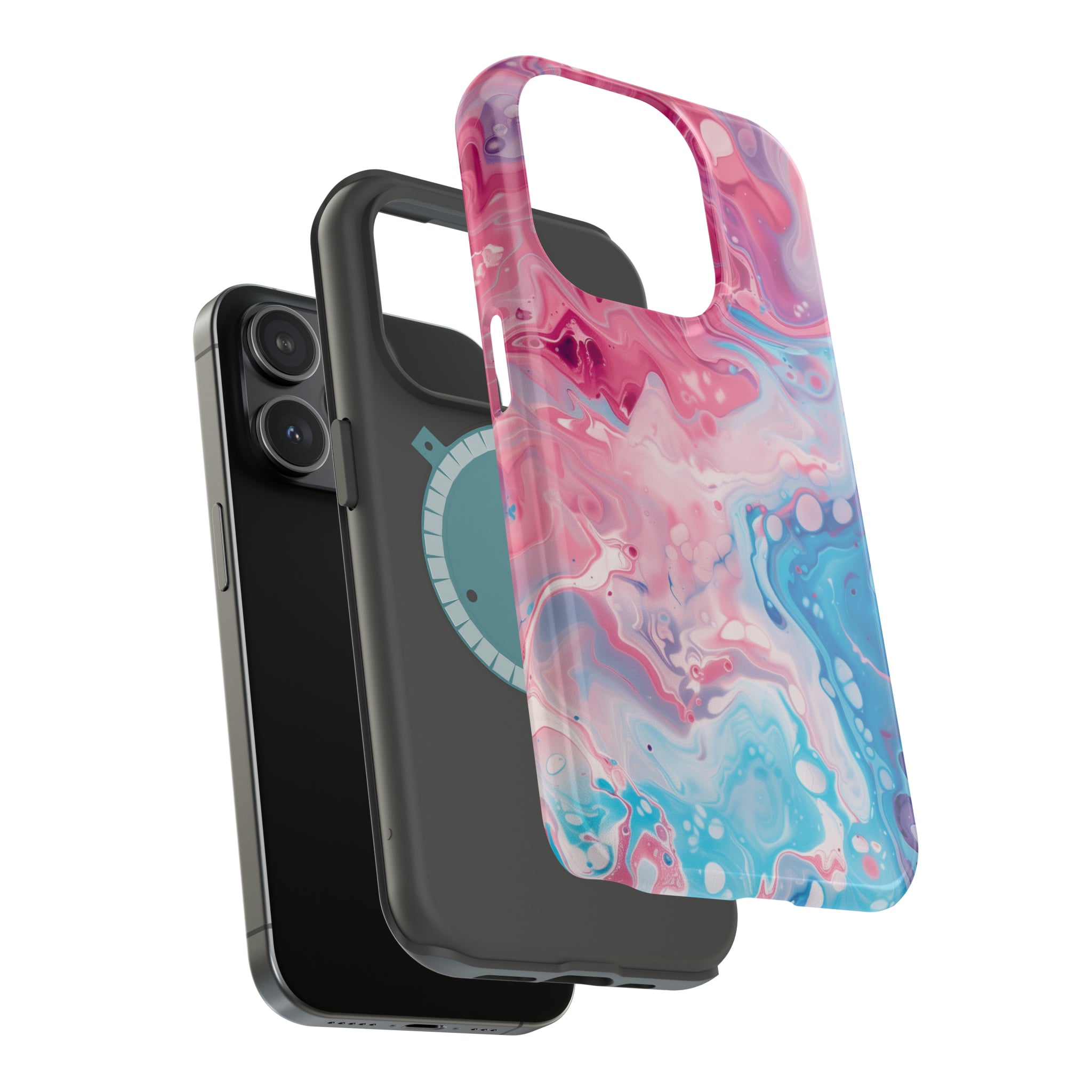 STIKISS™ Abstract Pink blue colored marble graphic iPhone MagSafe Tough Case