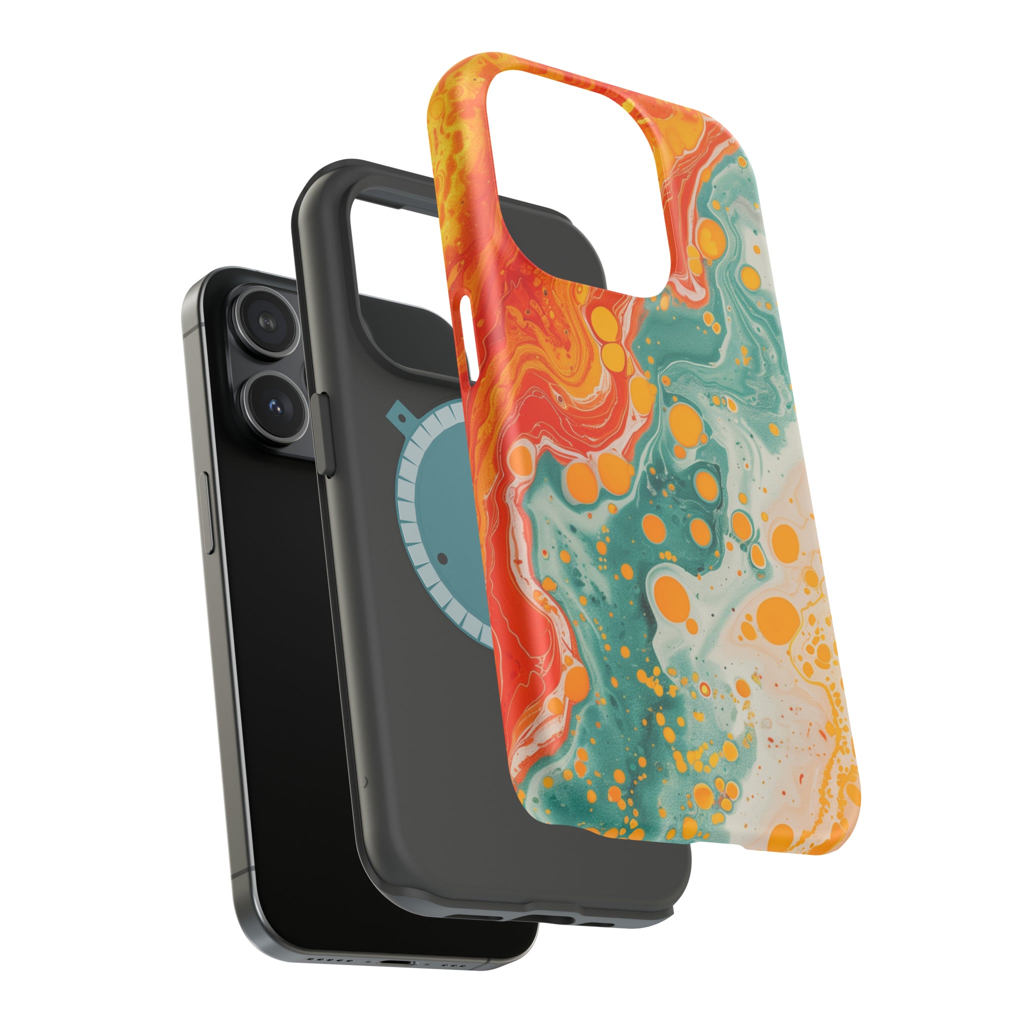 STIKISS™ Abstract Orange colored marble graphic iPhone MagSafe Tough Case