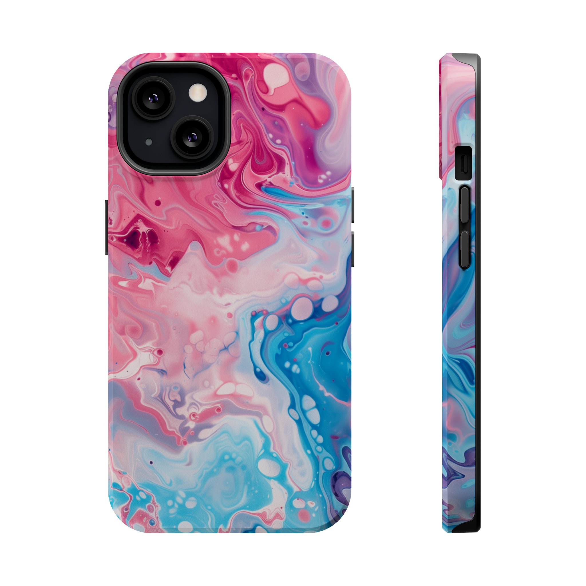 STIKISS™ Abstract Pink blue colored marble graphic iPhone MagSafe Tough Case