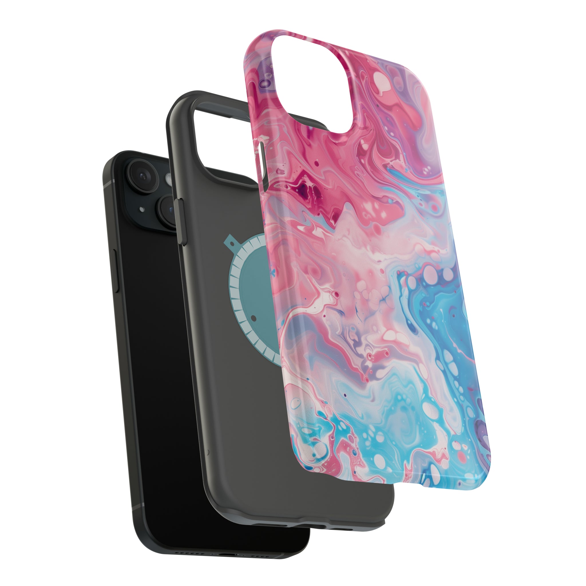 STIKISS™ Abstract Pink blue colored marble graphic iPhone MagSafe Tough Case