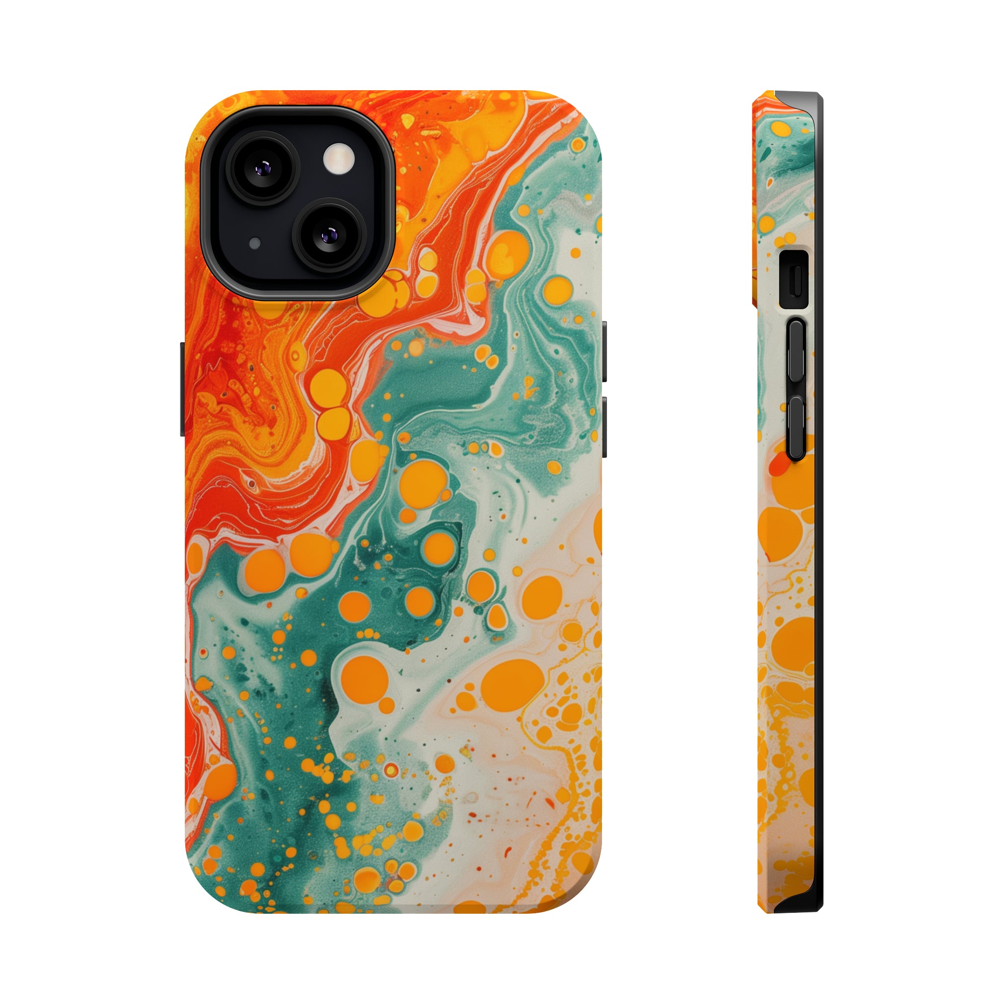 STIKISS™ Abstract Orange colored marble graphic iPhone MagSafe Tough Case