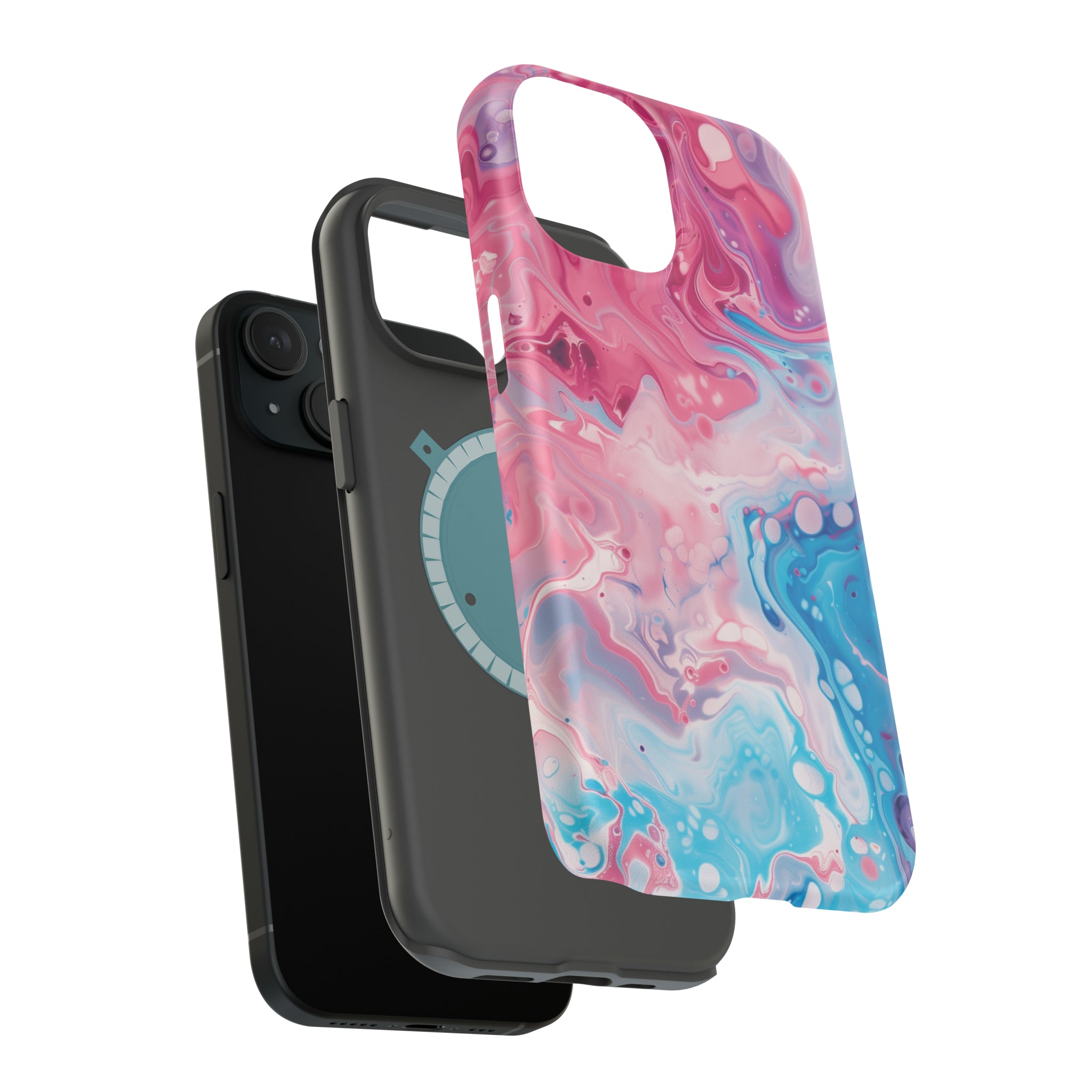 STIKISS™ Abstract Pink blue colored marble graphic iPhone MagSafe Tough Case