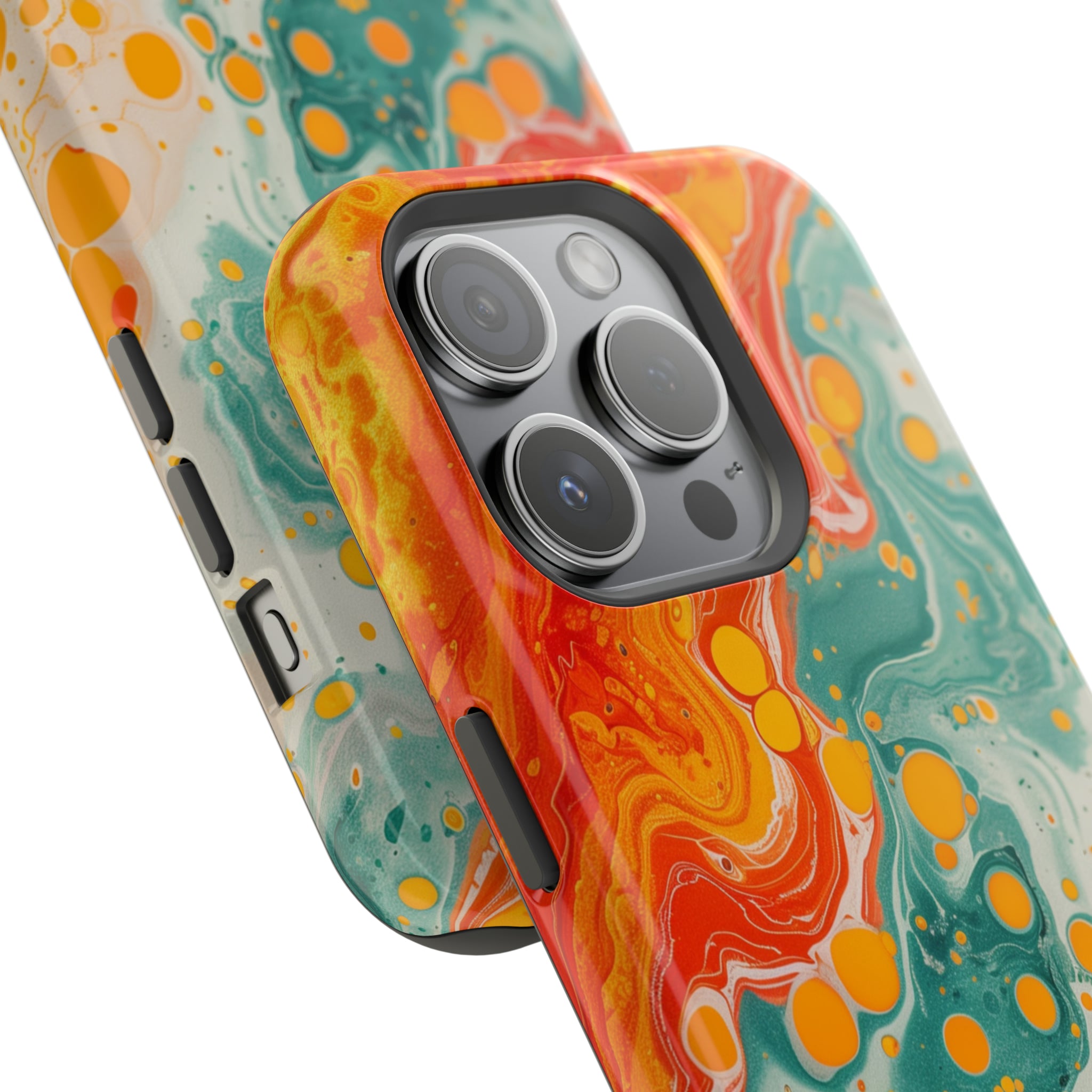 STIKISS™ Abstract Orange colored marble graphic iPhone MagSafe Tough Case