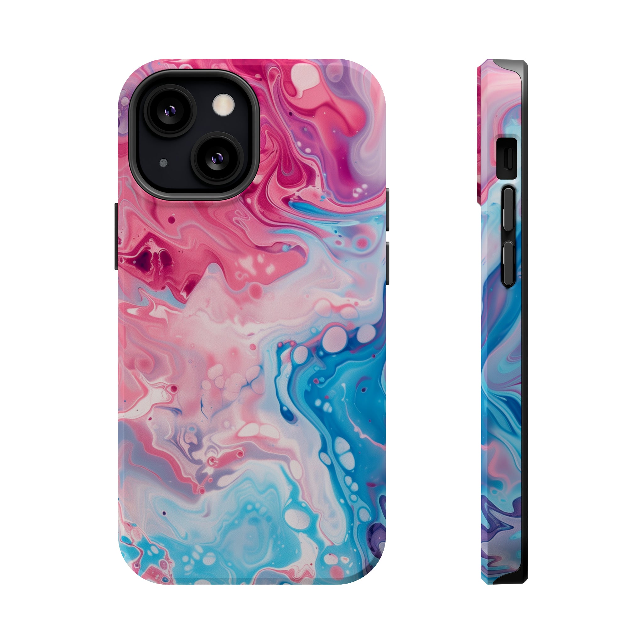 STIKISS™ Abstract Pink blue colored marble graphic iPhone MagSafe Tough Case