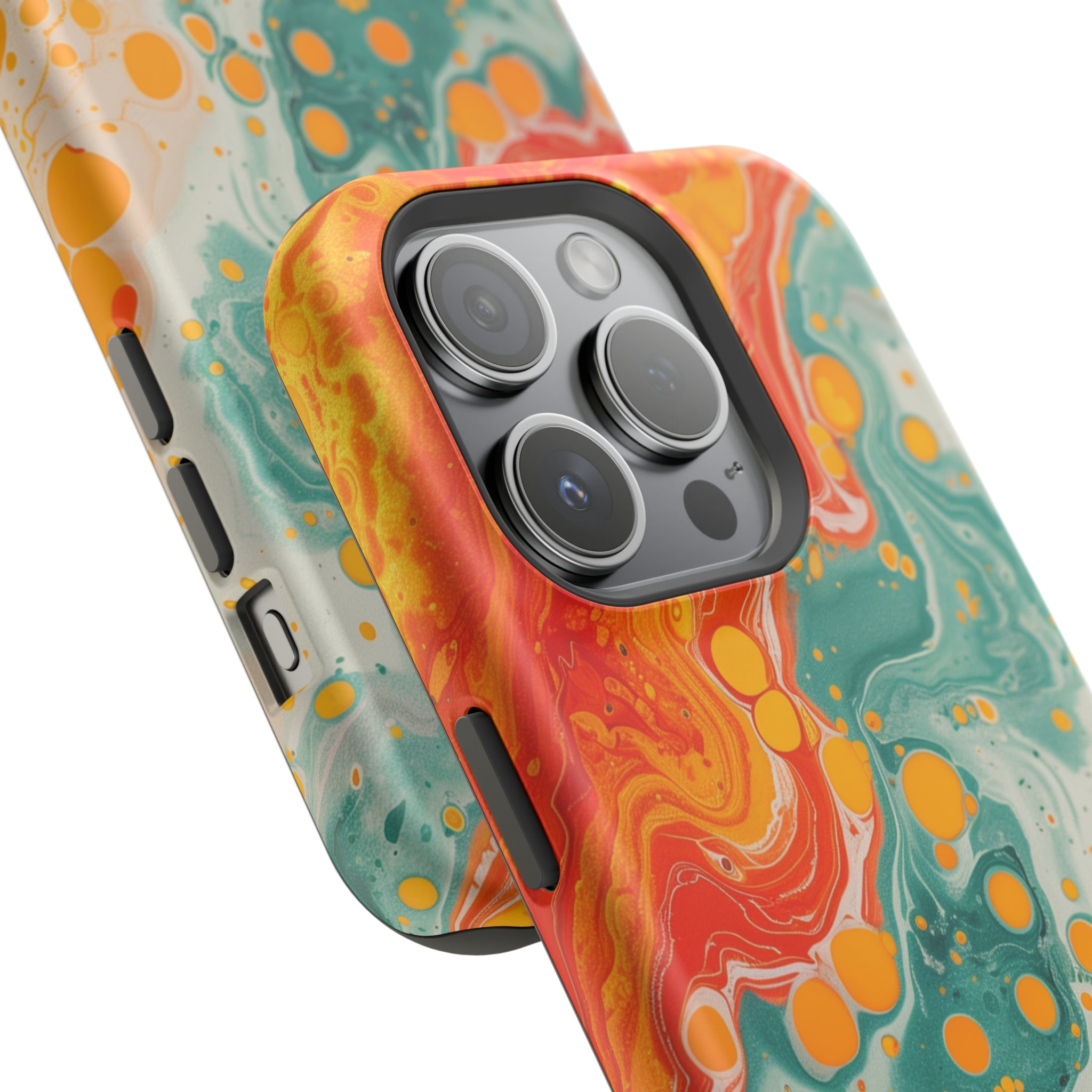 STIKISS™ Abstract Orange colored marble graphic iPhone MagSafe Tough Case