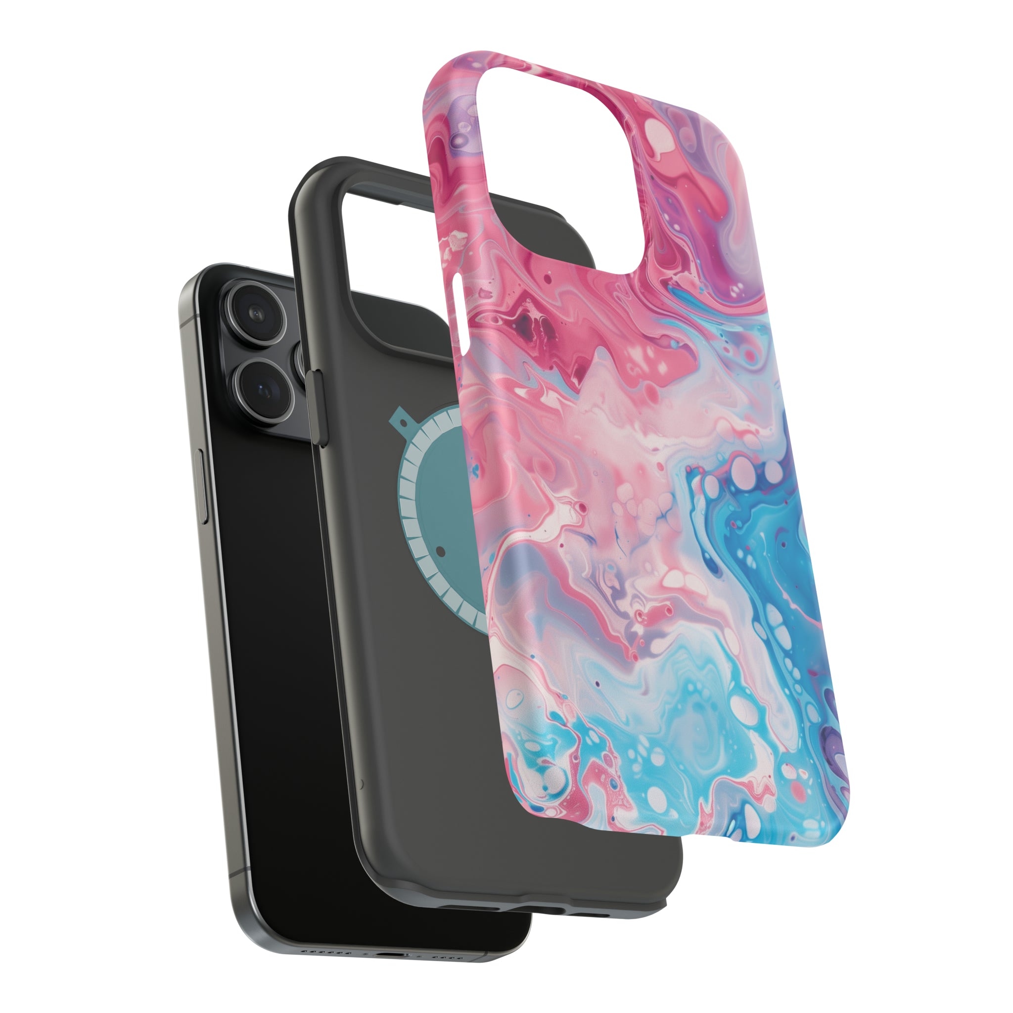 STIKISS™ Abstract Pink blue colored marble graphic iPhone MagSafe Tough Case