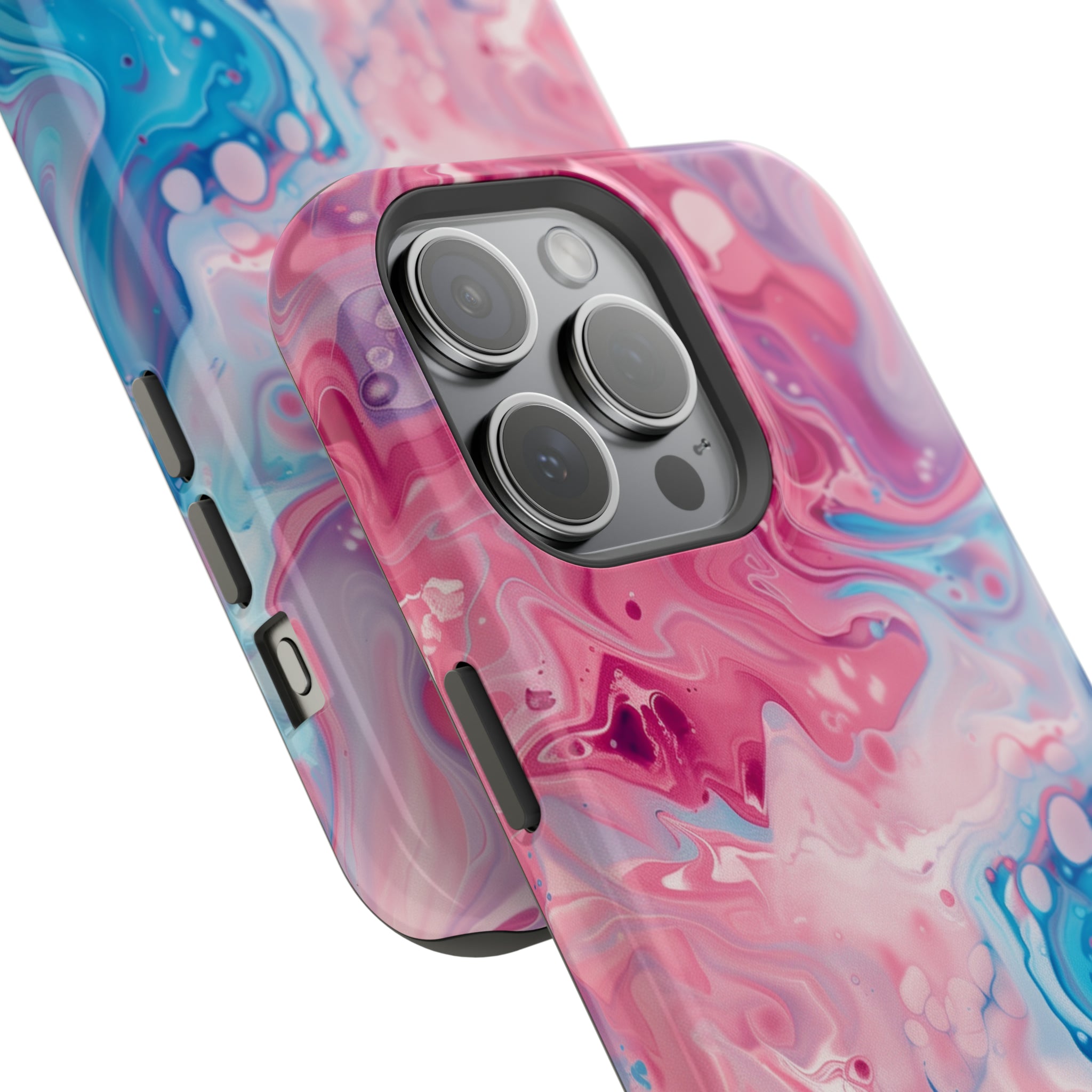 STIKISS™ Abstract Pink blue colored marble graphic iPhone MagSafe Tough Case