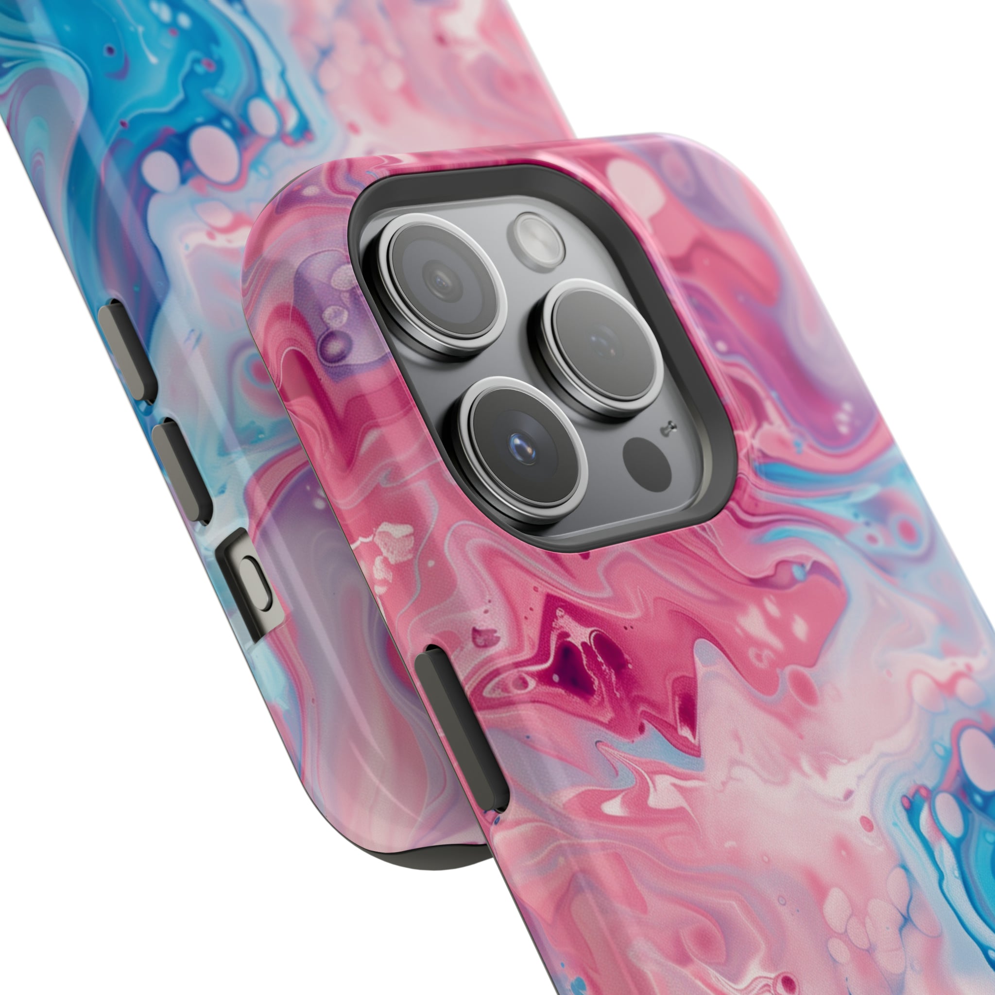 STIKISS™ Abstract Pink blue colored marble graphic iPhone MagSafe Tough Case