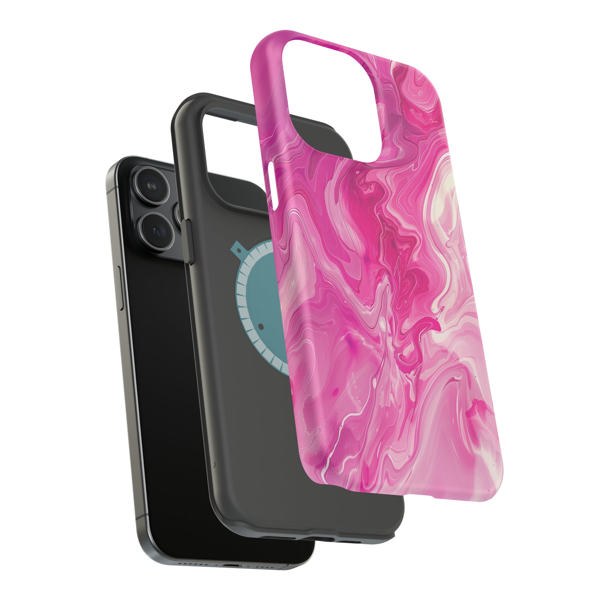 STIKISS™ Abstract Pink colored marble graphic iPhone MagSafe Tough Case