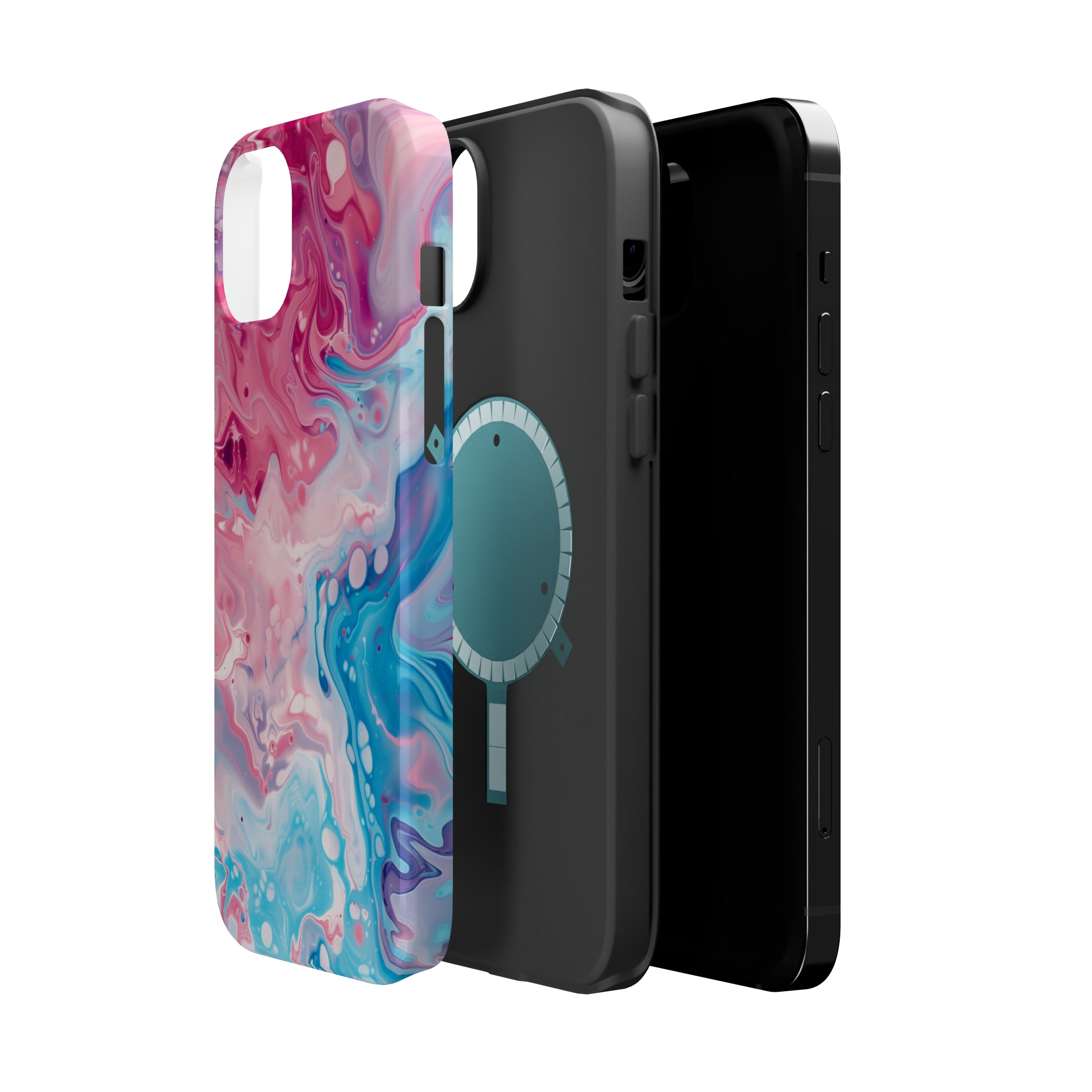 STIKISS™ Abstract Pink blue colored marble graphic iPhone MagSafe Tough Case