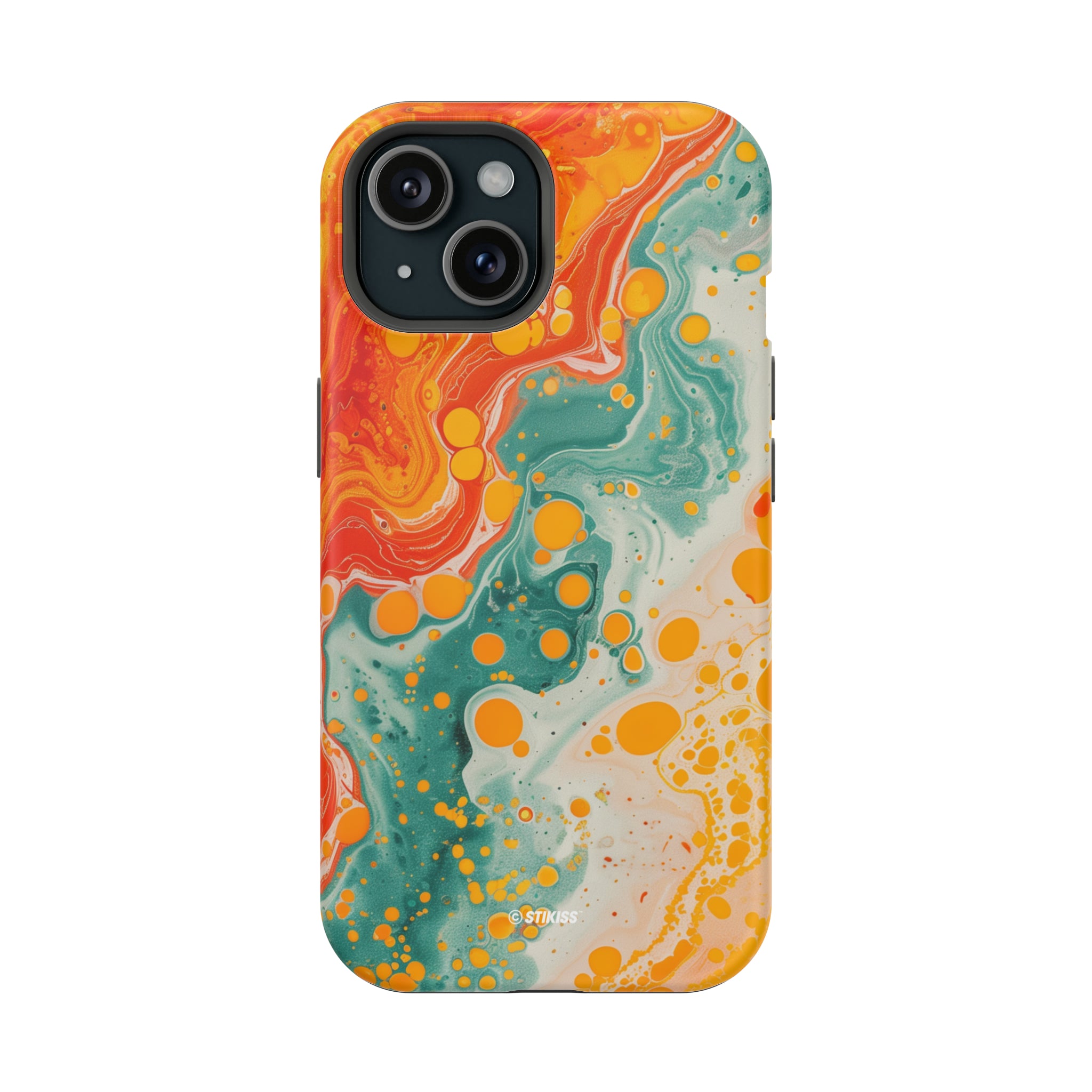 STIKISS™ Abstract Orange colored marble graphic iPhone MagSafe Tough Case