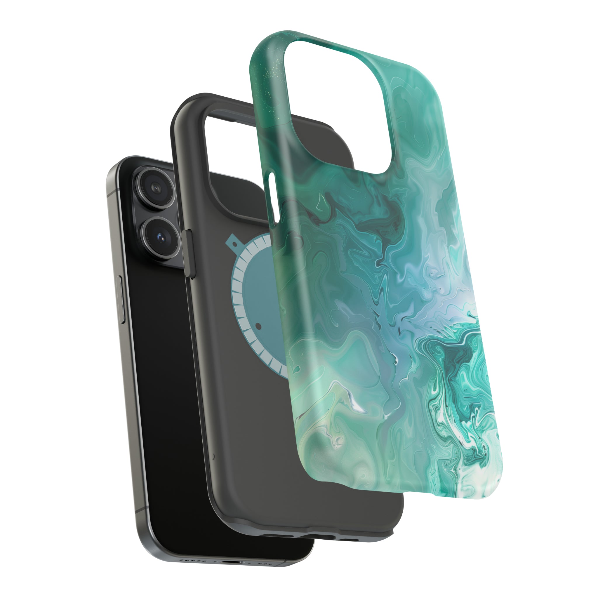 STIKISS™ Abstract Blue green colored marble graphic iPhone MagSafe Tough Case