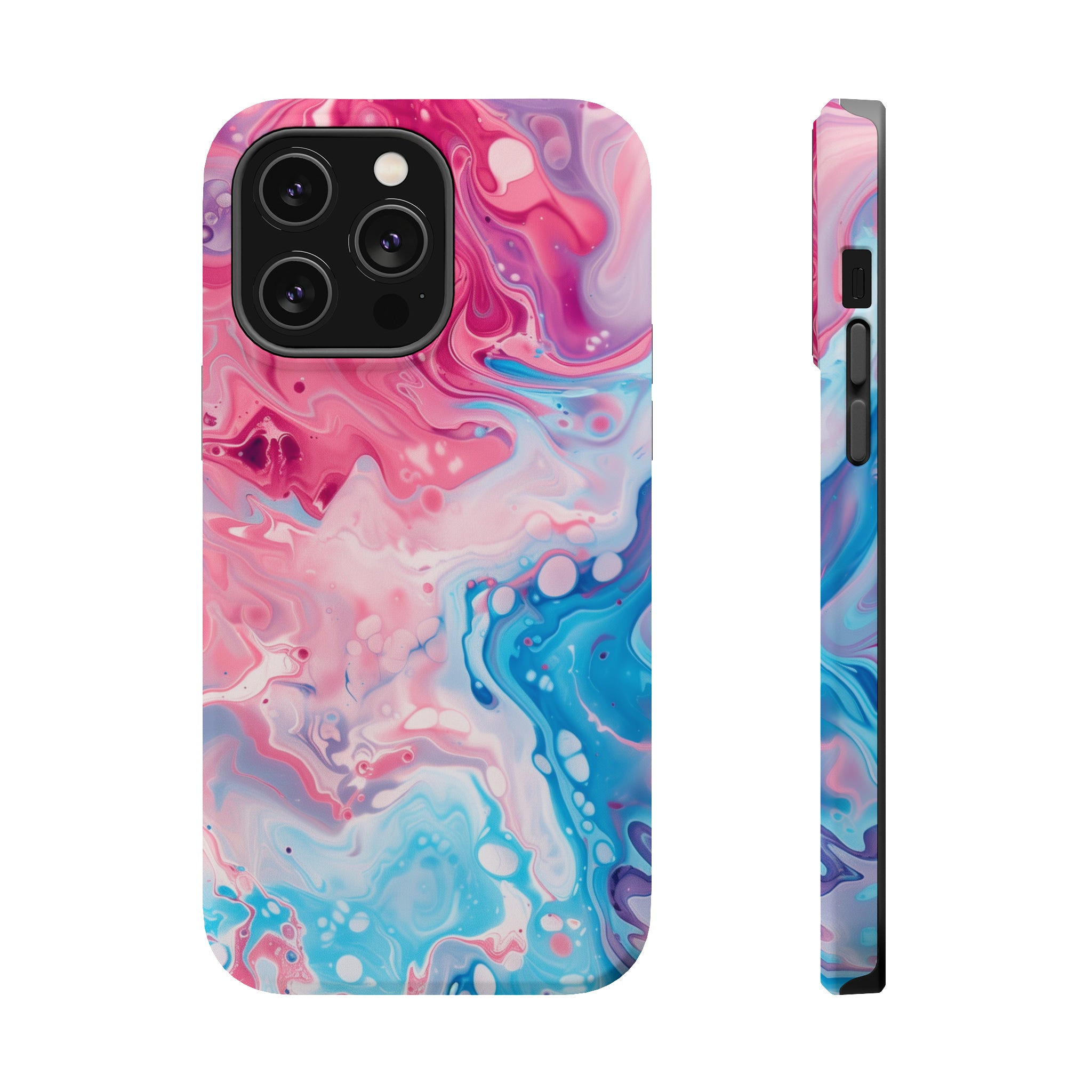 STIKISS™ Abstract Pink blue colored marble graphic iPhone MagSafe Tough Case