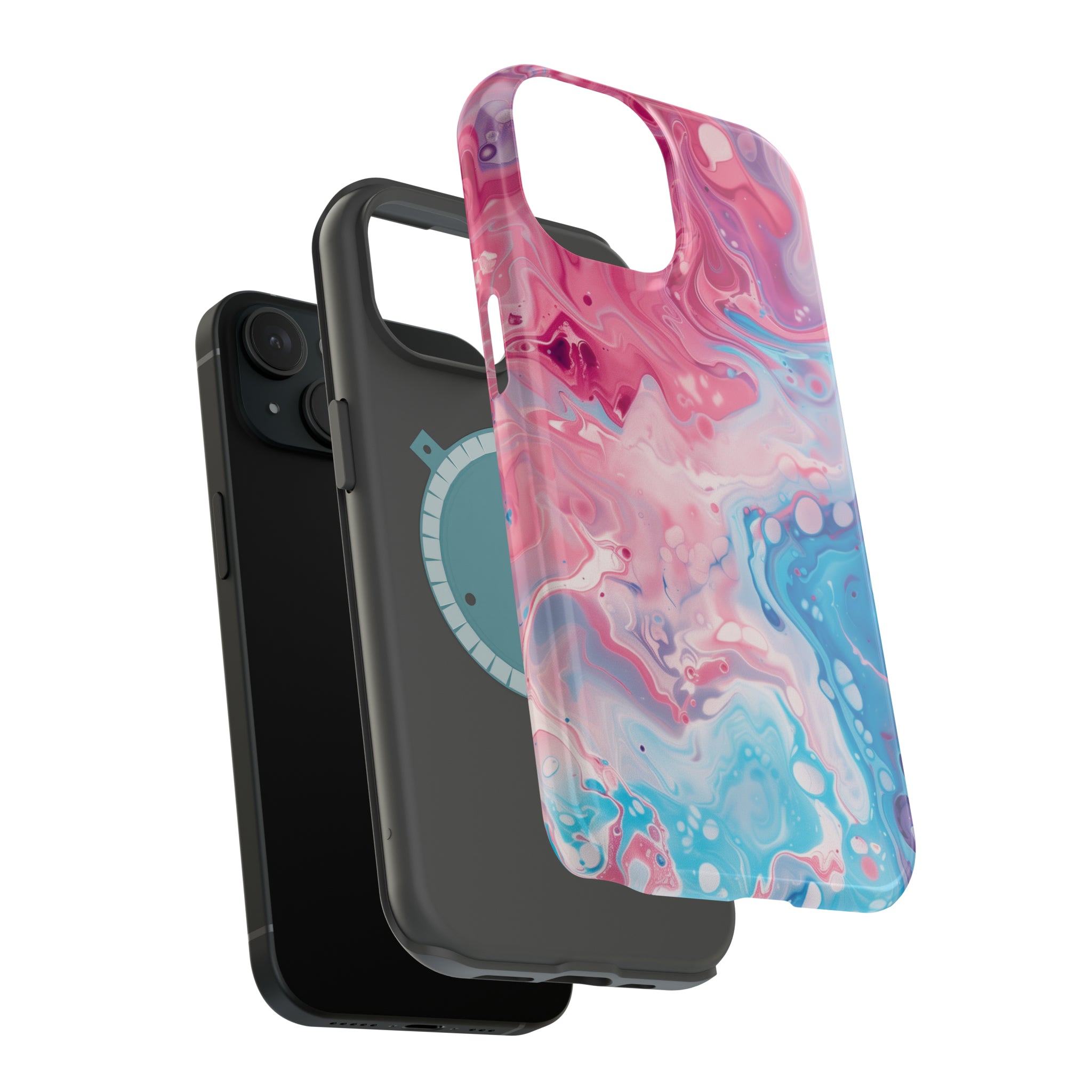 STIKISS™ Abstract Pink blue colored marble graphic iPhone MagSafe Tough Case