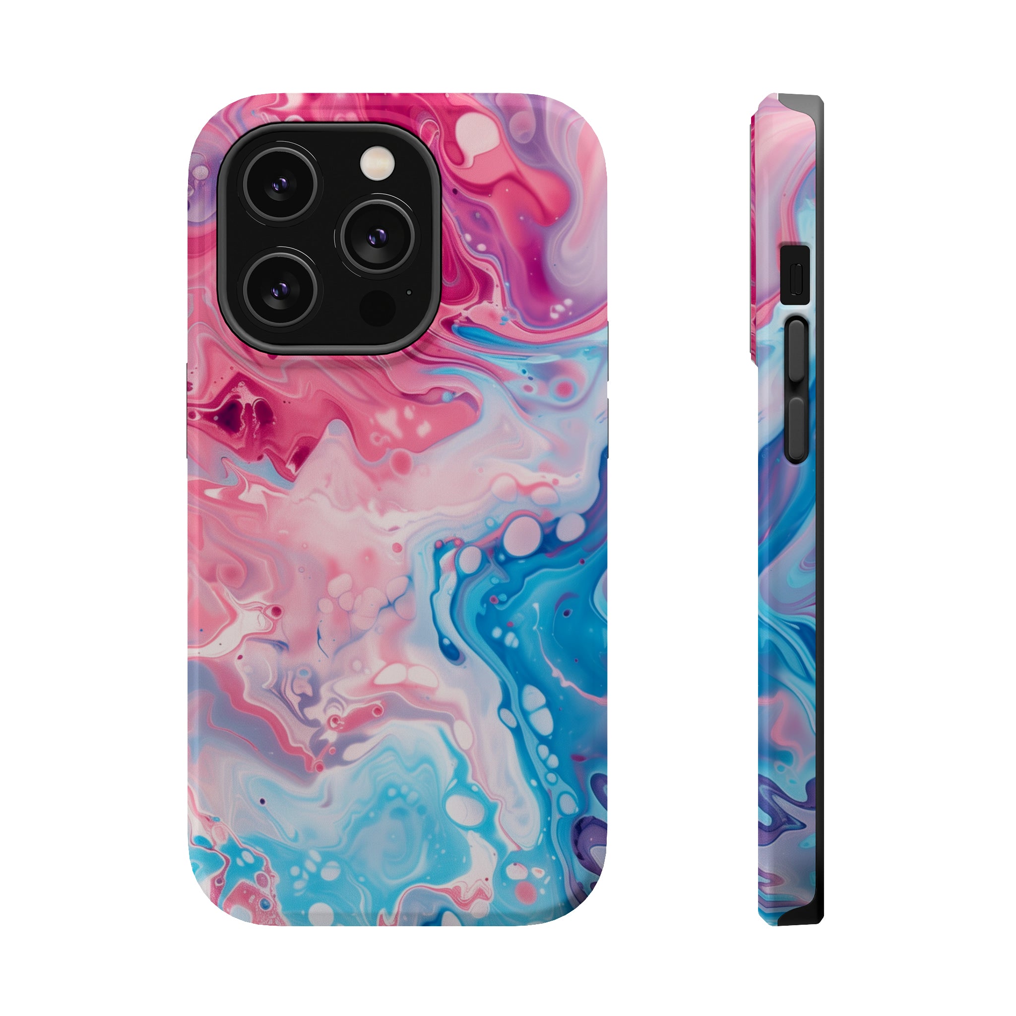 STIKISS™ Abstract Pink blue colored marble graphic iPhone MagSafe Tough Case